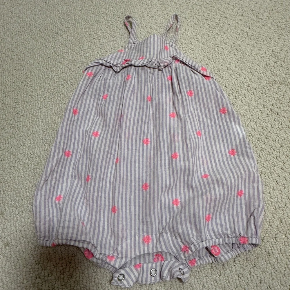 Zara Purple Striped Baby Romper with Pink Floral Embroidery